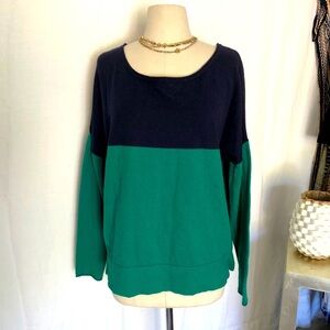 Banana Republic Color Block Sweater Navy and Emerald Green Boatneck size M